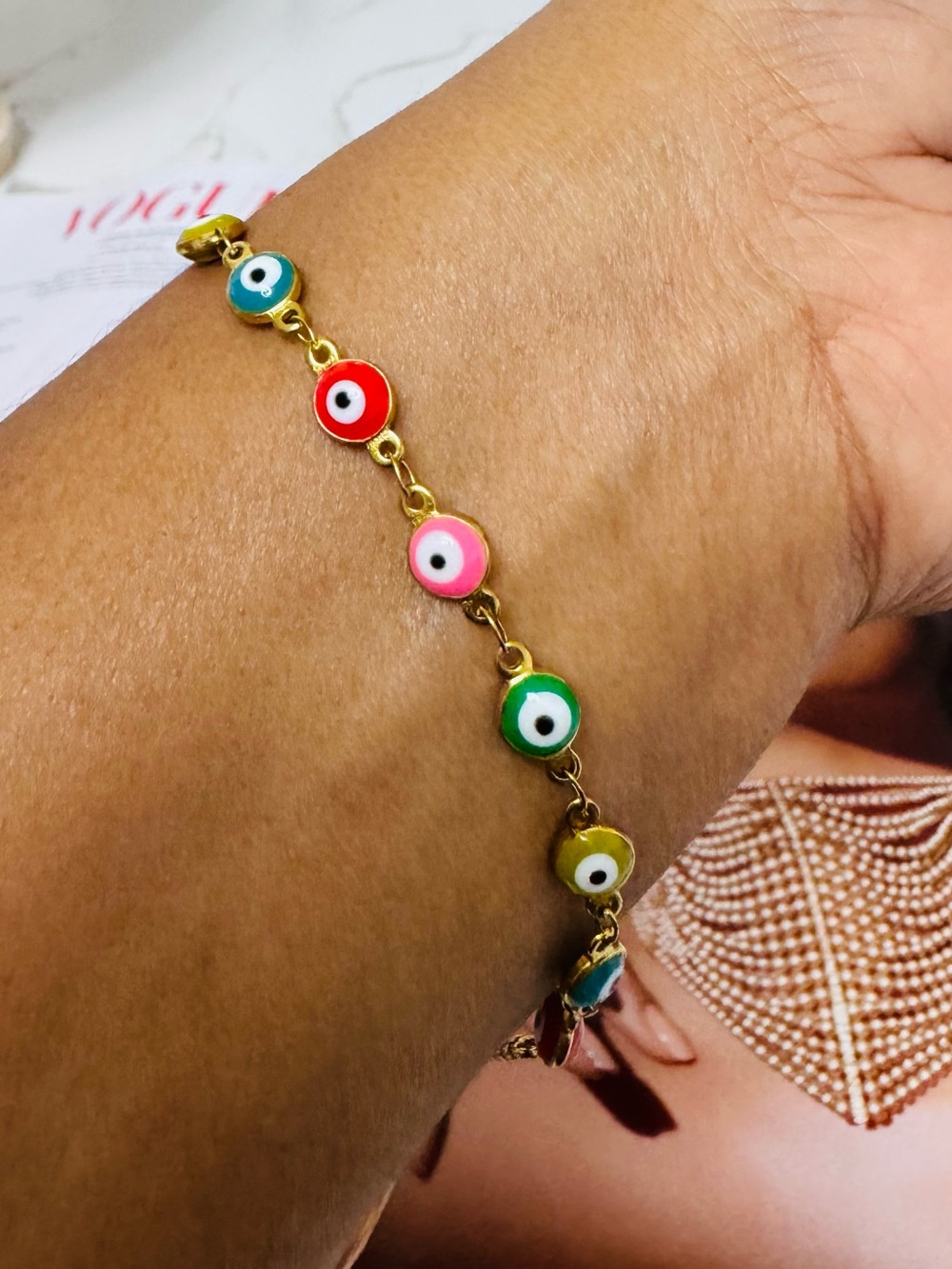 Gold-Tone Multicolor Evil Eye Bracelet - Women Jewelry